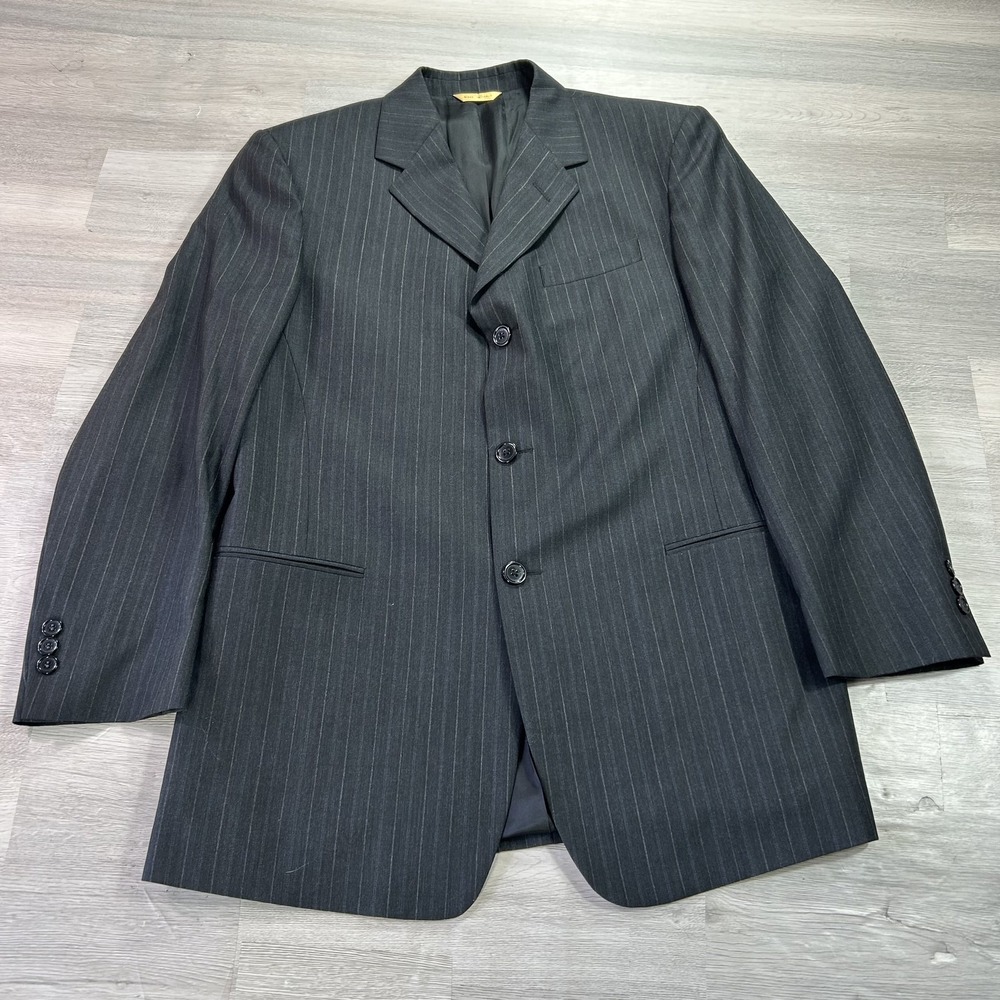 Donna Karan Signature Suit Jacket Mens 40R Gray Pinstripe Wool 3 Button Italy